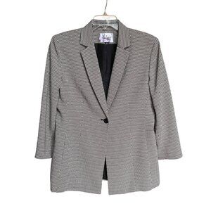 Le Suit Womens Black White Geometric Blazer Skirt Set Size 14 Office Career Corp